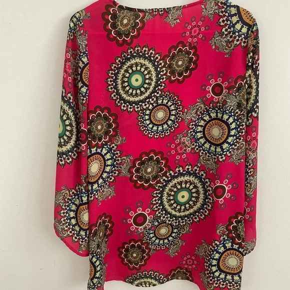 Umgee Hippie chic pink floral  Artsy Boho Tunic festival lightweight L - Picture 6 of 6